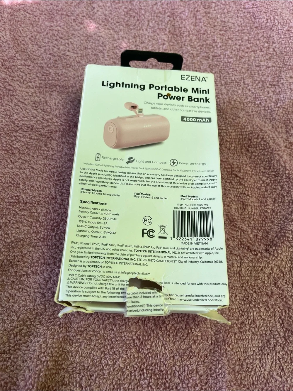 Zena Lightning Portable Mini Power Bank - Pink